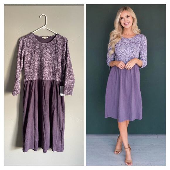 Tea n Rose NWT Purple Paisley Print Knee Length Dress- large - Picture 1 of 1